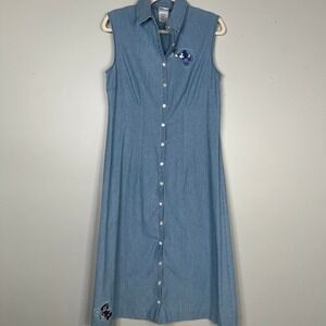 Vintage Disney Mickey & Minnie Mouse Midi Length Denim Button Up Shirt Dress